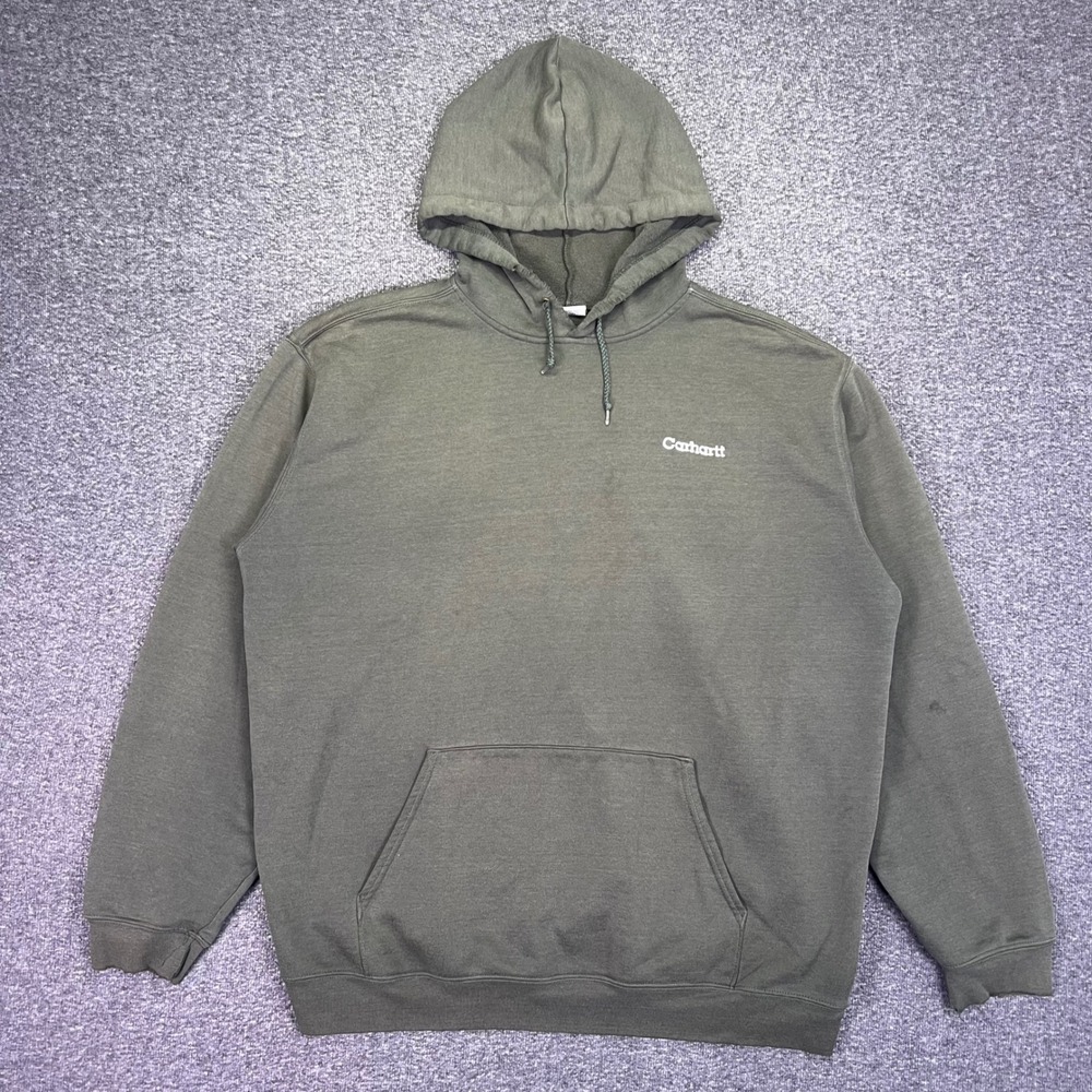 Carhartt K121 Hoodie Mens XL Olive Green Workwear Distressed Pullover Logo Retro